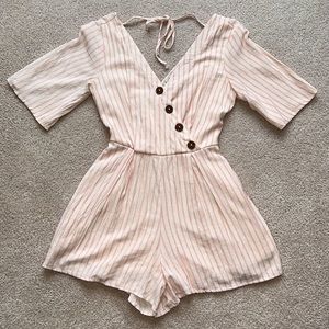 Charlotte Russe Pink & Cream Striped Romper
